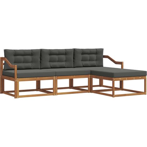 Set di divani da esterno con cuscino 4 pz  Salotto da Giardino Naturale e Antracite (1/5)