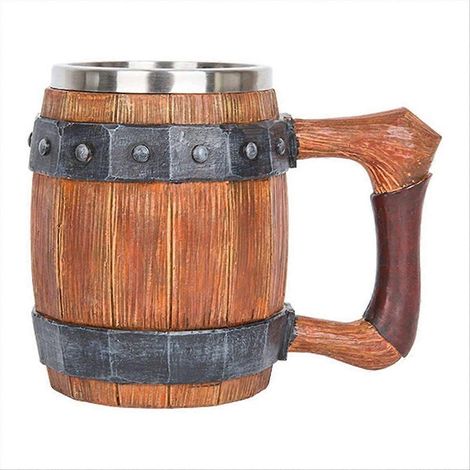 Tasse Café Thé, Mug Bois Imité avec Anse Cuir, Style Rustique pour Boissons Chaudes et Froides (1/5)