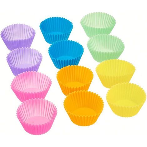 Moules à gâteaux ronds, réutilisables, en silicone, allant au four jusqu'à 220 °C, 12 pièces, multicolores (1/3)