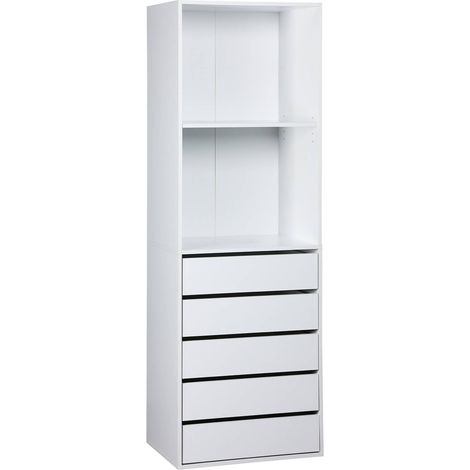 Module dressing avec 5 tiroirs et 2 étagères. blanc. panneaux stratifiés