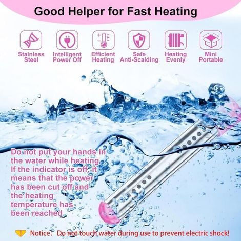 Chauffe-eau à immersion portable électrique submersible pour piscine/spa avec acier inoxydable 304 pour baignoire, seau, bassine (rose, 2000 W) (1/3)
