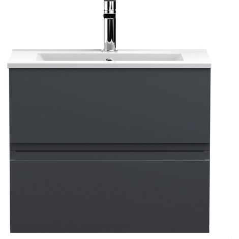 Mavesyn Contemporary 2 Drawer Wall Hung Vanity Unit with Minimalist Basin, Dark Grey, 600mm