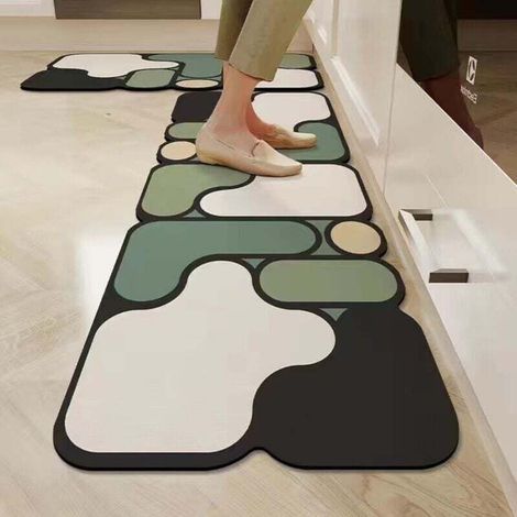Green Kitchen Rugs 2 Pieces (40 x 60 cm + 40 x 120 cm) - Black Kitchen Rugs Non-Slip Washable Kitchen Floor Mats MUMU (1/4)