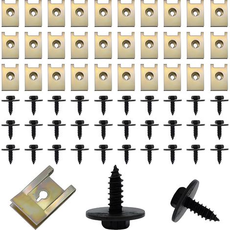 60 Pièces Vis Écrous Fixation Garde-Boue, Kit-Clip-Vis Écrou Fixation Garde-Boue Voiture, Kit Clip Vis Fixation Garde-Boue, Kit Assortiment Ecrou Clips Auto, Écrou Tôle Vis Écrou Clip Kit (1/5)