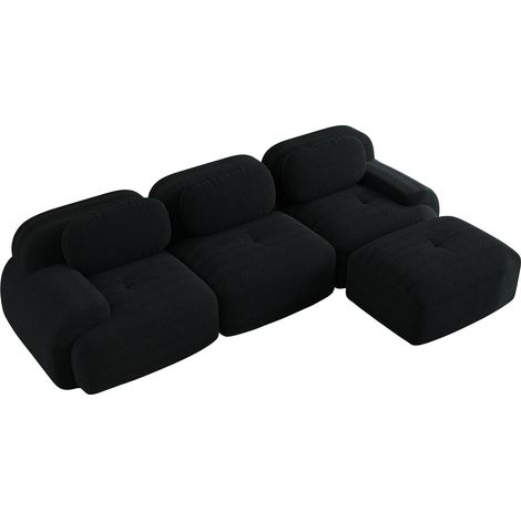 Canapé d'angle modulaire sans cadre en tissu velours côtelé noir avec accoudoirs larges et mousse haute élasticité 32D (1/5)
