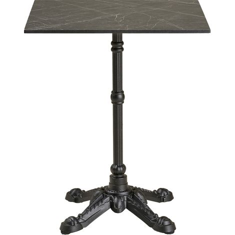 Tavolino bistrot in ghisa effetto marmo grigio scuro con base ornamentale nera (1/5)