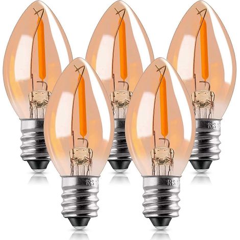 Ampoules LED C7, 0,5 W, effet bougie, veilleuse LED, culot E14, filament, blanc ultra chaud 2200 K, non dimmable, lot de 5 (1/5)