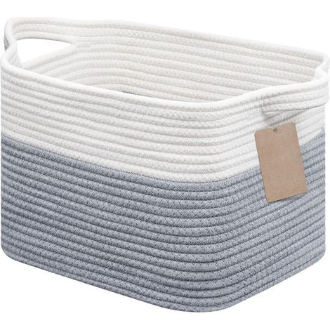 Geflochtener Aufbewahrungskorb aus Baumwollseil, 33x25x22,5 cm, Weiß & Grau (1/5)