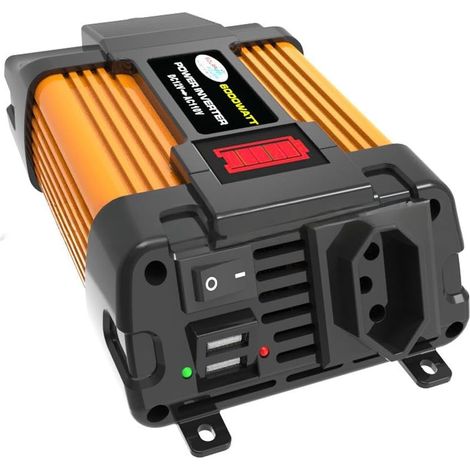 JSSEVN - Inversor para coche de 300W/500W, de 12V a 110V/220V, con indicador de nivel de batería, inversor (12V-220V (500W)) (1/5)
