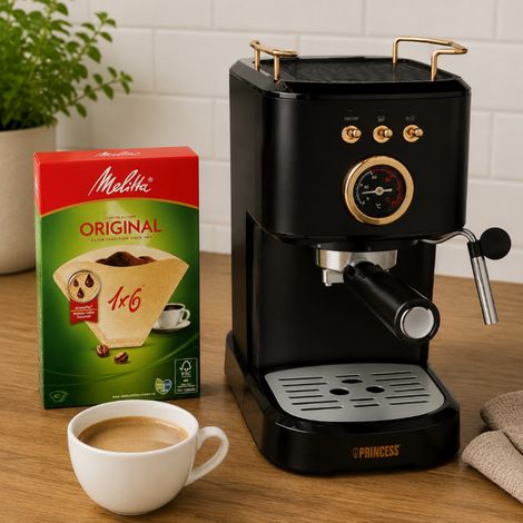 Set per caffè espresso da 20 bar (2 pezzi) – Macchina per caffè espresso manuale e confezione da 40 filtri per caffè (1/5)