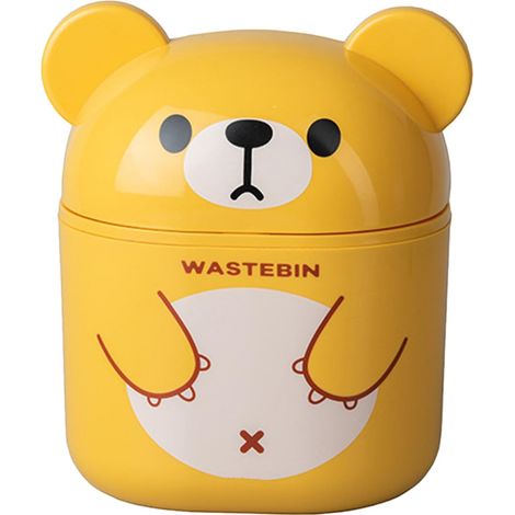 Petite Poubelle de Table Jaune en Plastique Pp Portable avec Couvercle, Forme Dessin Animé, pour Bureau et Comptoir, Design Compact et Pratique (1/5)