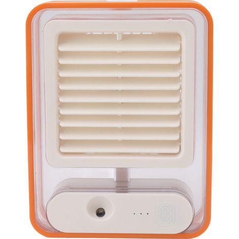 Ventilateur de table portable mini humidificateur et humidificateur, rechargeable par USB, orange, silencieux et doté d'une veilleuse colorée. (1/5)