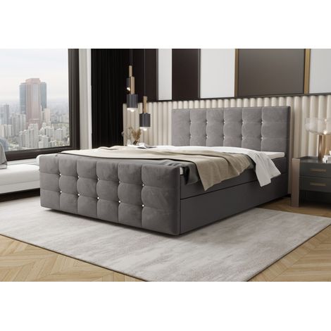 Lit Boxspring Coria Iv - Gris - 180x200 Cm - Lit Double - Lit Design Moderne - Matelas À Ressorts Bonnell (1/5)
