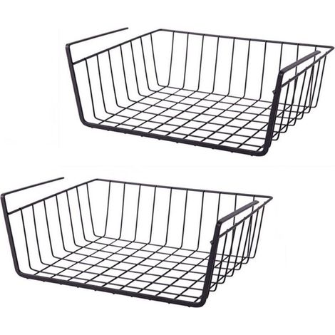 Lot de 2 paniers de rangement suspendus en métal pour cuisine, bureau, garde-manger, salle de bain, armoire (noir) (1/5)
