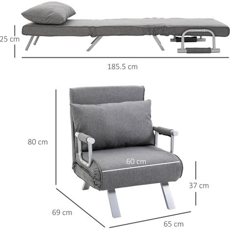 Canapé-lit une place avec dossier et coussin réglables en 5 positions (tissu, gris clair) (1/5)