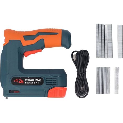 Clavadora inalámbrica, grapadora/clavadora eléctrica 2 en 1, 5 V, cable USB, grapas y clavos para tapicería y carpintería. (1/4)