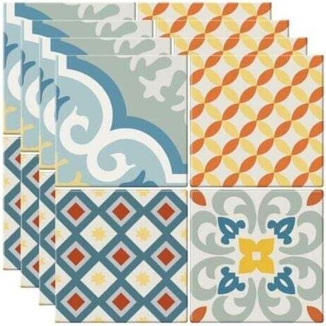 [JAMAIS UTILISÉ] Lot de 4 panneaux muraux 3D, carreaux autocollants style bohème, 23 cm, à décoller et coller, pour décoration de cuisine, chambre et salle (1/4)