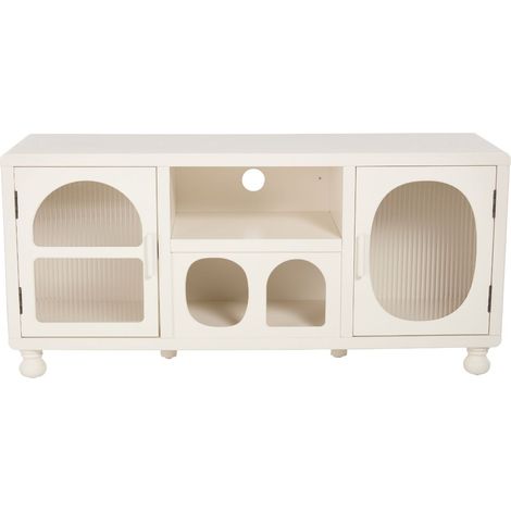 Wahson Sideboards mit 2 Glastüren, Küchenschrank 120cm breit, Holz Buffetschrank für Esszimmer Wohnzimmer Schlafzimmer, Weiß