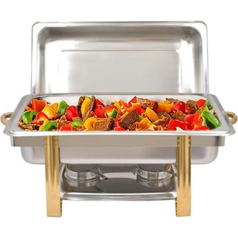 Poêle à manger monobloc à alcool carré, réchauffeur de nourriture plaqué or, poêle à manger en acier inoxydable de grande capacité 9L, idéal pour la maison et le restaurant