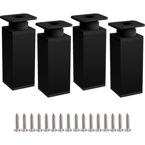 Möbelbeine 4 Beine, Tischbein 10 cm Schwarz, Höhenverstellbares Möbelbein aus Aluminiumlegierung, Höhenverstellbar von 0 bis 50 mm, Wird mit Edelstahlschrauben geliefert (1/4)