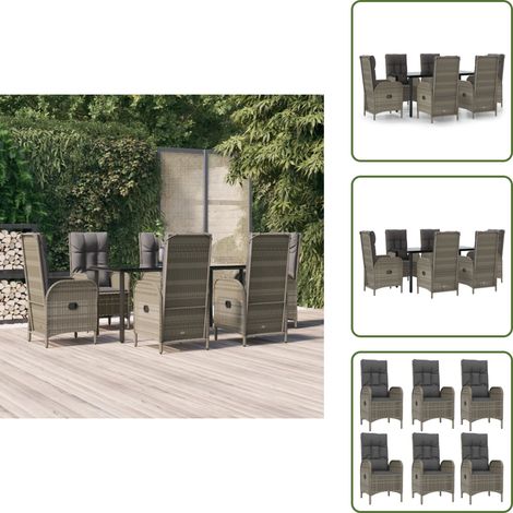 The Living Store 7-tlg. Garten-Essgruppe mit Kissen Schwarz und Grau Poly Rattan - Gartenessgruppe (1/5)