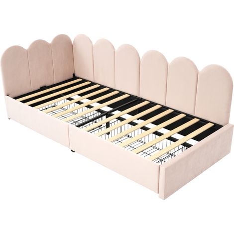 Cama individual tapizada de terciopelo rosa 90 x 190 cm con 2 cajones HOMVRA (1/5)