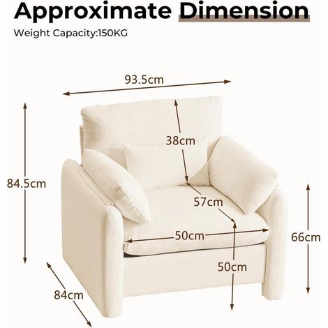 Fauteuil crapaud extra large 93.5cm, tissu chenille, coussin inclus, beige (1/5)