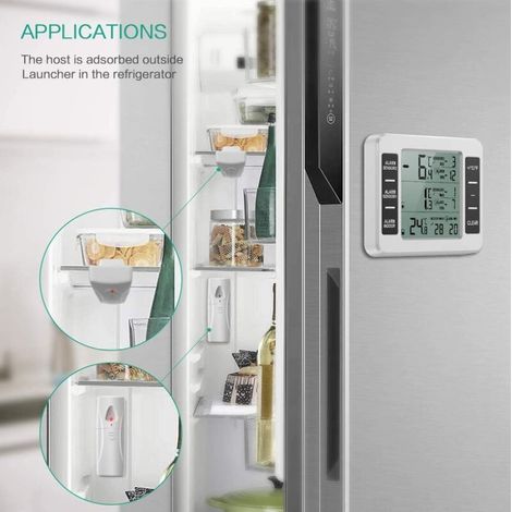 Thermomètre de Frigo Congelateur, Thermomètre de Réfrigérateur sans Fil avec 2 Capteurs, Alarme Sonore, Min/Max, Thermomètre in/Extérieur pour Maison Cuisine Restaurant Bars Café MNS (1/4)