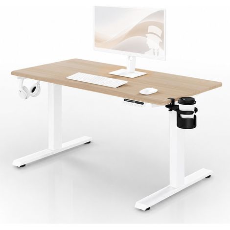 Elektrischer Schreibtisch mit Höhenverstellung ergonomisch weiß/Sonoma-Eiche,1200x600 mm: ARIA