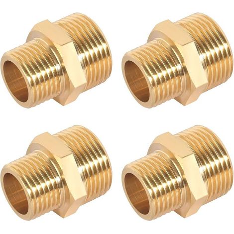 Reductor de latón, 4 piezas, reductor macho de latón de doble boquilla de 3/4 a 1/2 pulgada, adaptador de 1/2 pulgada a 3/4 de pulgada, duradero y adecuado para reductores de tuberías de agua (20 x 25