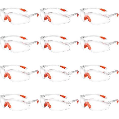 12 pcs Lunettes de Sécurité Surlunettes de Protection Transparentes avec Verres en Plastique Pont-de-Nez et Embouts de Branches en Caoutchouc pour Équipement de Protection Individual Lunette PC (1/5)