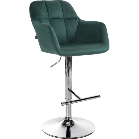 Taburete de bar trona x1 Función de rotación de 360° en terciopelo verde con costuras decorativas base de metal cromado 100005266