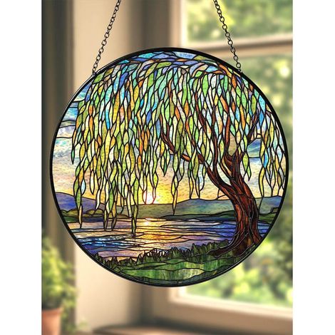 Buntglas-Sonnenfänger, 25 cm, Trauerweide, Fensterschmuck für Baumliebhaber (1/5)