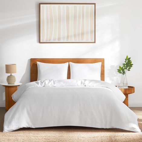 Parure de lit en Lin Pur, 100% Lin français Naturel de Normandie, Respirant et Durable pour Les dormeurs Chauds, 1 Housse de Couette et 2 taies d'oreiller (Blanc, très Grand lit) (1/5)