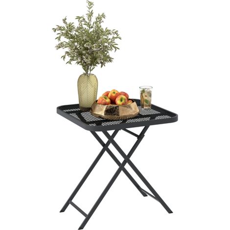 Table de Jardin Pliante 70x70x72 cm - Acier Résistant Intempéries Noir - Pour Balcon, Terrasse, Patio - Découpe et Design Carré (1/5)