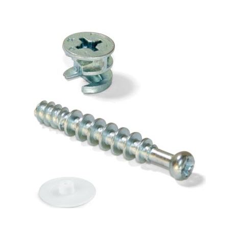 Emuca Excéntrica + perno, D.15 mm, tablero 19 mm, Zamak y Acero, Blanco, 20 ud. -