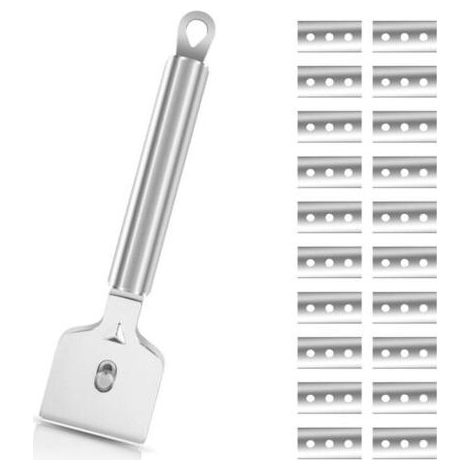 Grattoir avec 20 lames - grattoir plaque vitrocéramique,grattoir vitre,pour Vitrocéramique, Plaque à Induction, Voiture, Verre, Miroir, Autocollant, Nettoyage(Acier inoxydable) (1/4)
