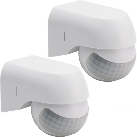 2 pièces Capteur de mouvement PIR, étanche IP44, portée 12 m, angle 180°, réglable, pour intérieur extérieur