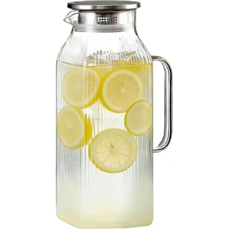 Pichet avec couvercle 2 L grand contenant transparent épais avec poignée Carafe à eau récipient Pour boissons, liquides, cuisine, réfrigérateur, fêtes d', réunions familiales, (1/5)