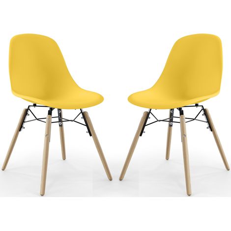 Sedia da Pranzo - Design Scandinavo - Gambe in Legno - Set di 2 - Skögur Giallo
