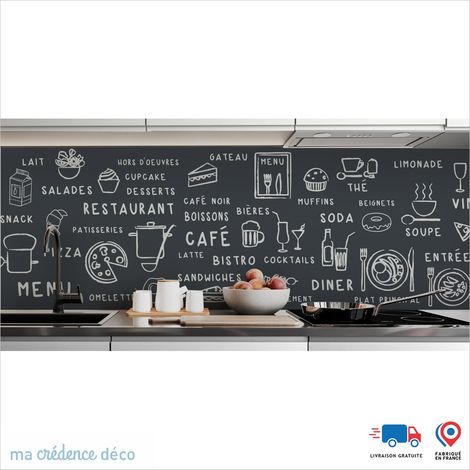 Crédence : Dessin food foncé - Couleur Gris anthracite - Alu composite - 60 - 120 (1/3)