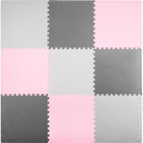 Tappetino puzzle in schiuma 180x180 cm, 9 pezzi, grigio e rosa
