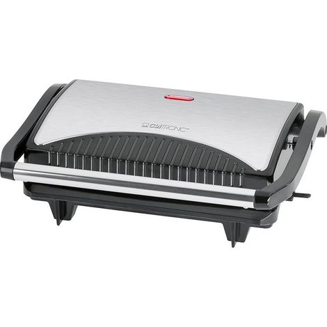 Grill à contact électrique 700W – Surface de cuisson 23 x 14,5 cm – Plaques antiadhésives en acier inoxydable – Pour paninis et steaks – Clatronic