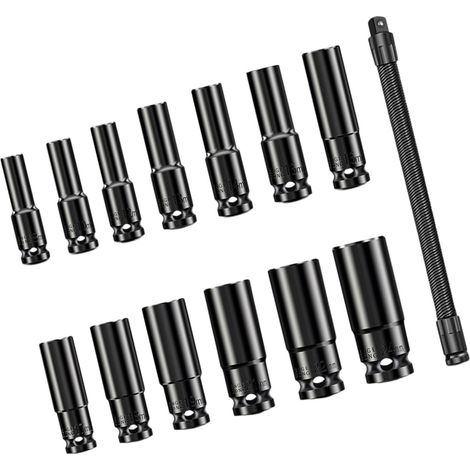 Lot de 14 clés à douille solides avec tige flexible, parfaites pour les changements de pneus de voiture et les réparations mécaniques, ensemble de douilles compactes (1/5)