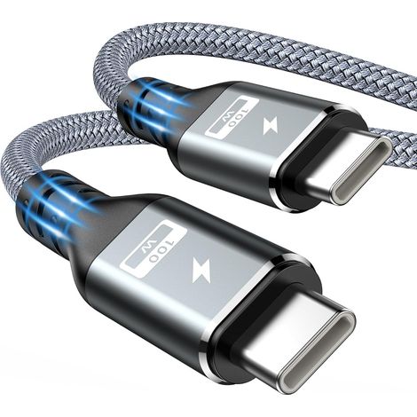 Leistungsstarkes USB-C-zu-USB-C-Kabel, 100 W, 5 A, 2 m, Schnellladefunktion, PD 3.0, geflochten, QzV (1/5)