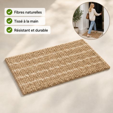 Tapis en Jute 70 x 45 cm Naturel - Paillasson d'Entree Anti-derapant sans Colle (1/5)