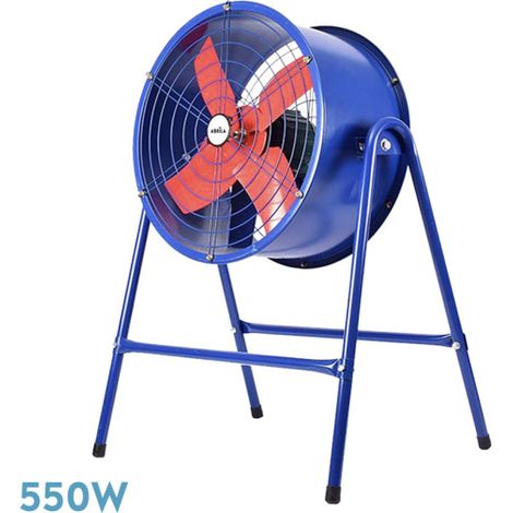 ABRILA- Ventilateur industriel Torrente 550W : 4 pales aérodynamiques : Bleu/Rouge : Support stable