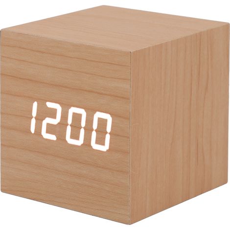 Horloge en bois à LED avec grand écran multifonctionnel, 3 niveaux de luminosité, respectueuse des yeux, horloge numérique LED intelligente portable, adaptée à une utilisation au bureau. (1/5)