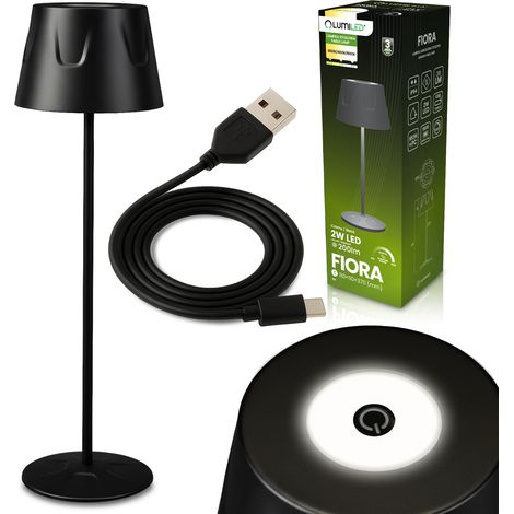 Lampada da giardino a LED, da terra, decorativa, da tavolo, notturna, USB, dimmerabile, touch, nera, FIORA LUMILED