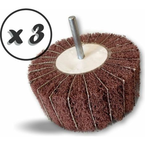 Abrasive satin polishing wheel on shank Abrasive cloth and abrasive foam flaps - Set of 3 - Ø 100 - Gr. 60 (1/5)